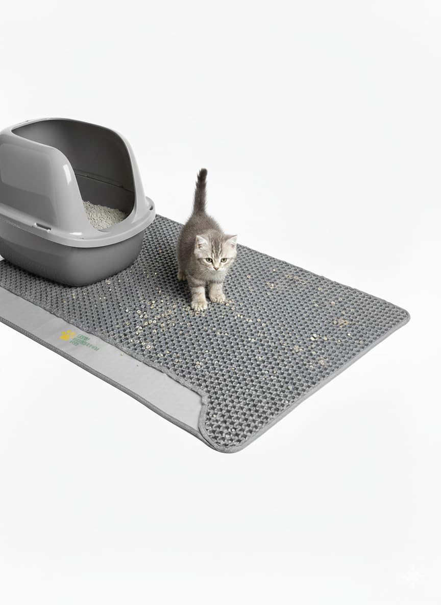 Tappetino Lettiera Gatto 75x55 cm XL | Tappeto per Lettiera Doppio Strato a Nido d'Ape | Tappetino Gatto Sabbia Impermeabile in Gomma EVA | Anti-Tracciamento, grigio
