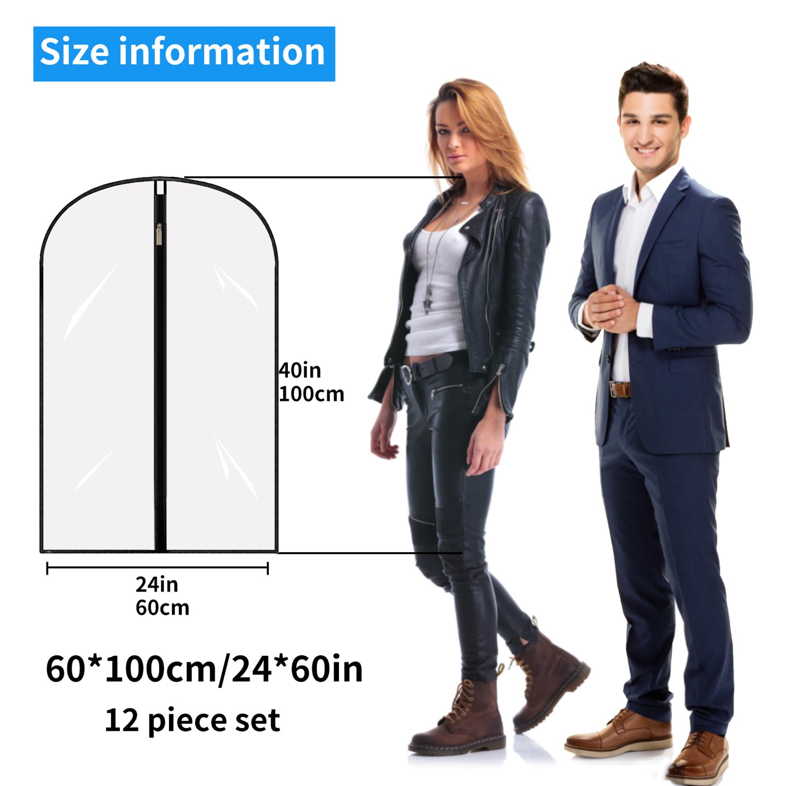 12 PCS Clear Plastic Garment Bags, Waterproof, Dustproof - Image 2