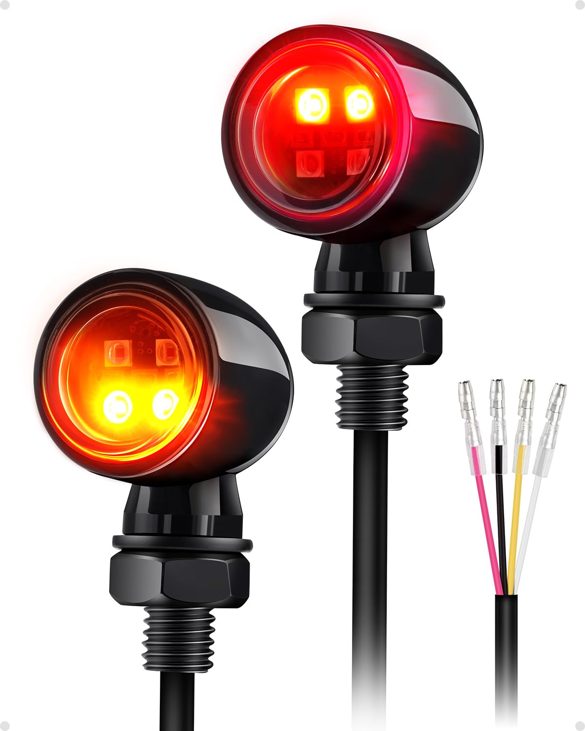 Bullet Mini LED Turn Signal Lights, 4LEDs Red &amp; White Blinkers Turn Lights Fit for Honda Yamaha Suzuki Kawasaki Harley Chopper Bobber, 2PCS