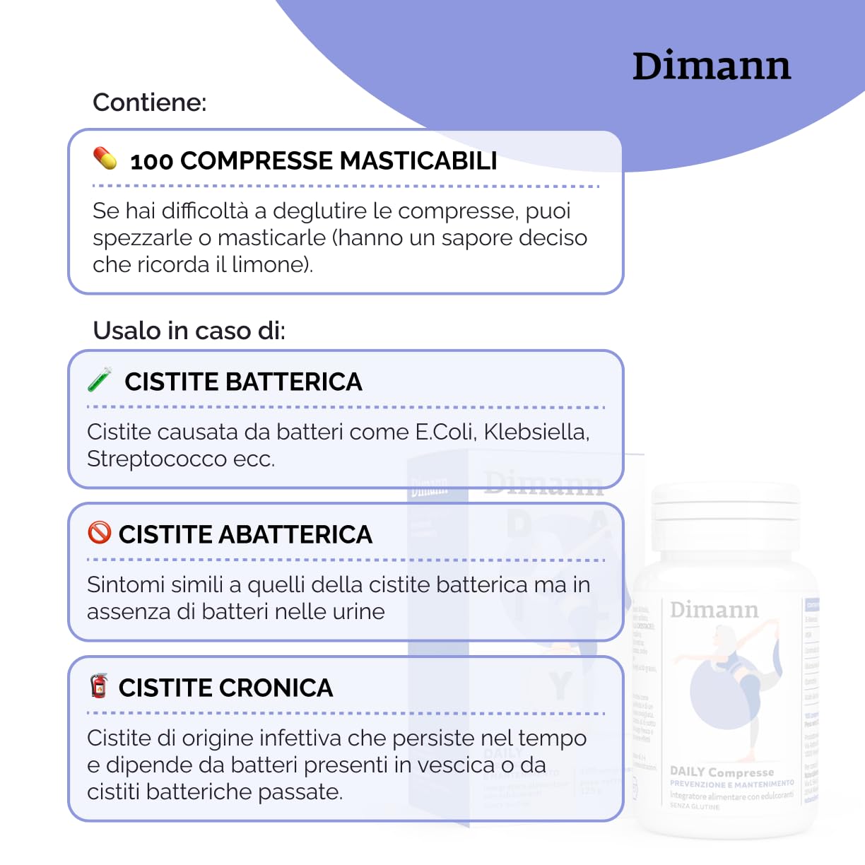 Dimann DAILY, Integratore Alimentare a base di D-mannosio, GAG e MSM per Supporto Vescicale,