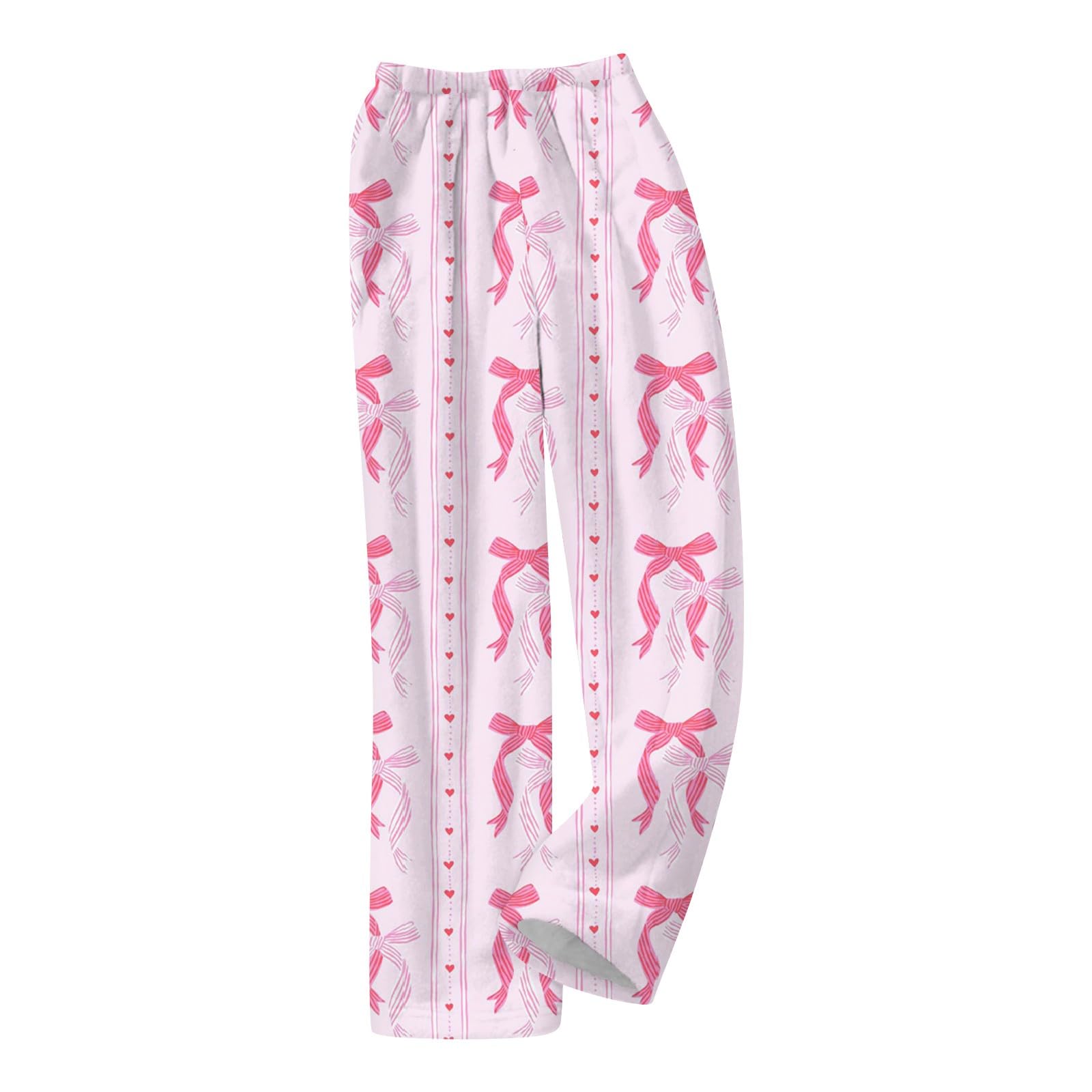 Flannel Pajamas Women Bow Printed Sleeping Pants Winter Warm Casual Sleeping Pants Flannel Pajamas