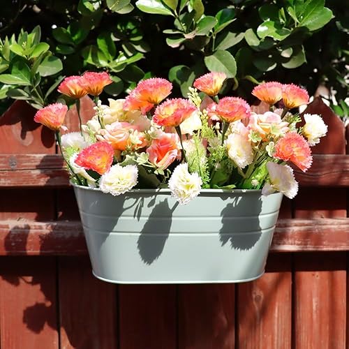 Miniatura 6 de Meltset - Paquete de 3 macetas colgantes de hierro de metal, barandilla ovalada, macetas de jardín y balcón, cubos de metal para decoración del