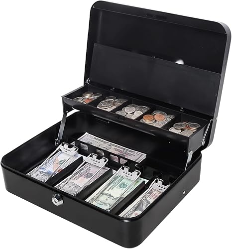 Caja grande con bandeja de dinero y cerradura caja de dinero Smathou para efectivo 5 compartimentos con tapa 4 con resorte caja de seguridad de 118