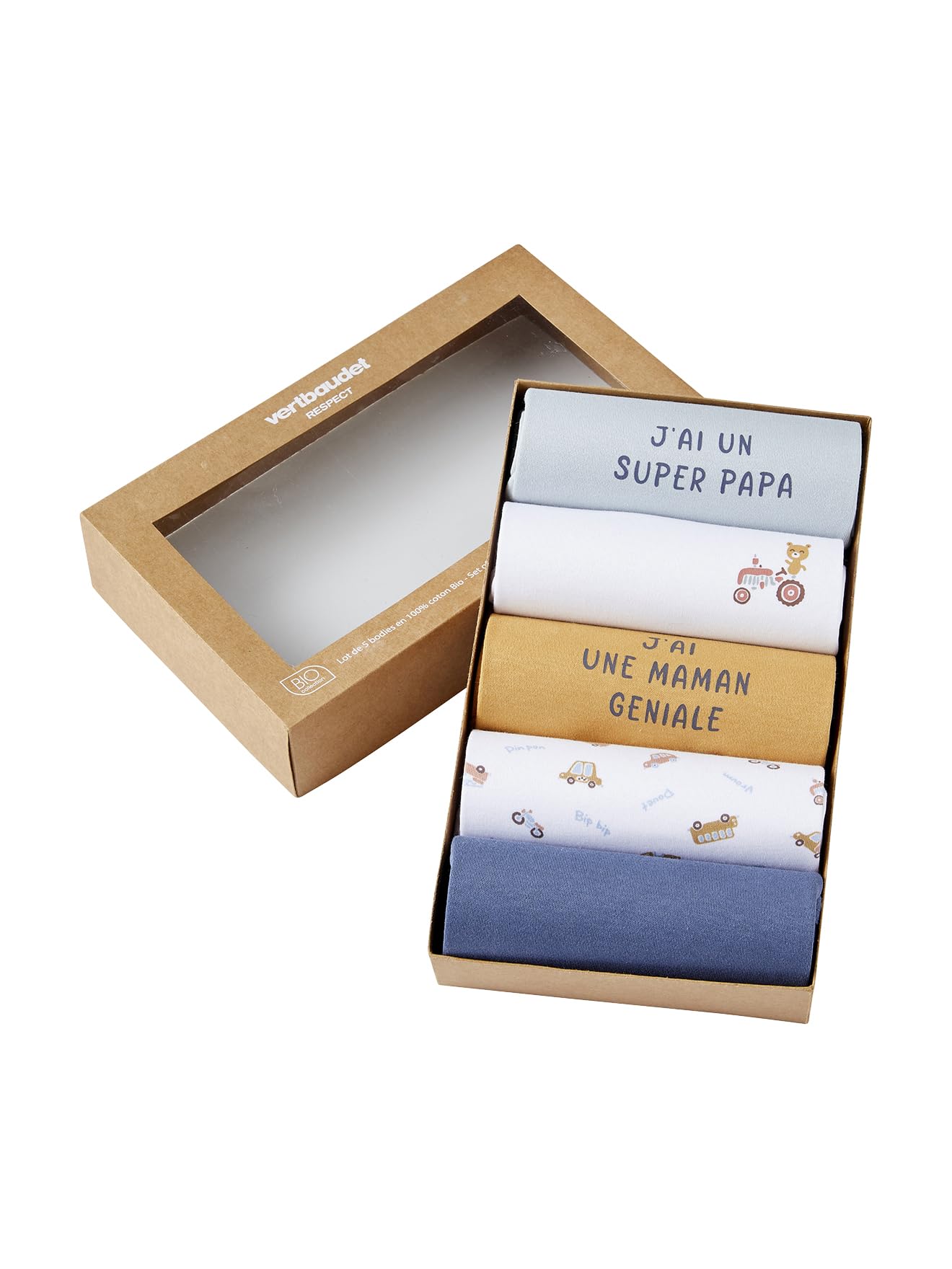 VERTBAUDET Lot de 5 bodies bébé garçon manches courtes coffret cadeau bleu 18M(81CM)