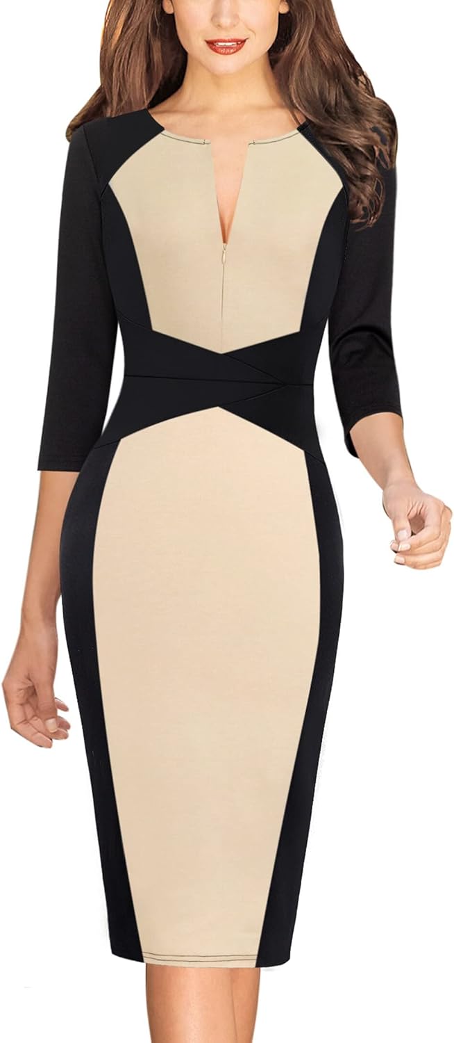 VFSHOW Womens Slim Zipper Up Work Business Office Party Bodycon Pencil Sheath Dress
