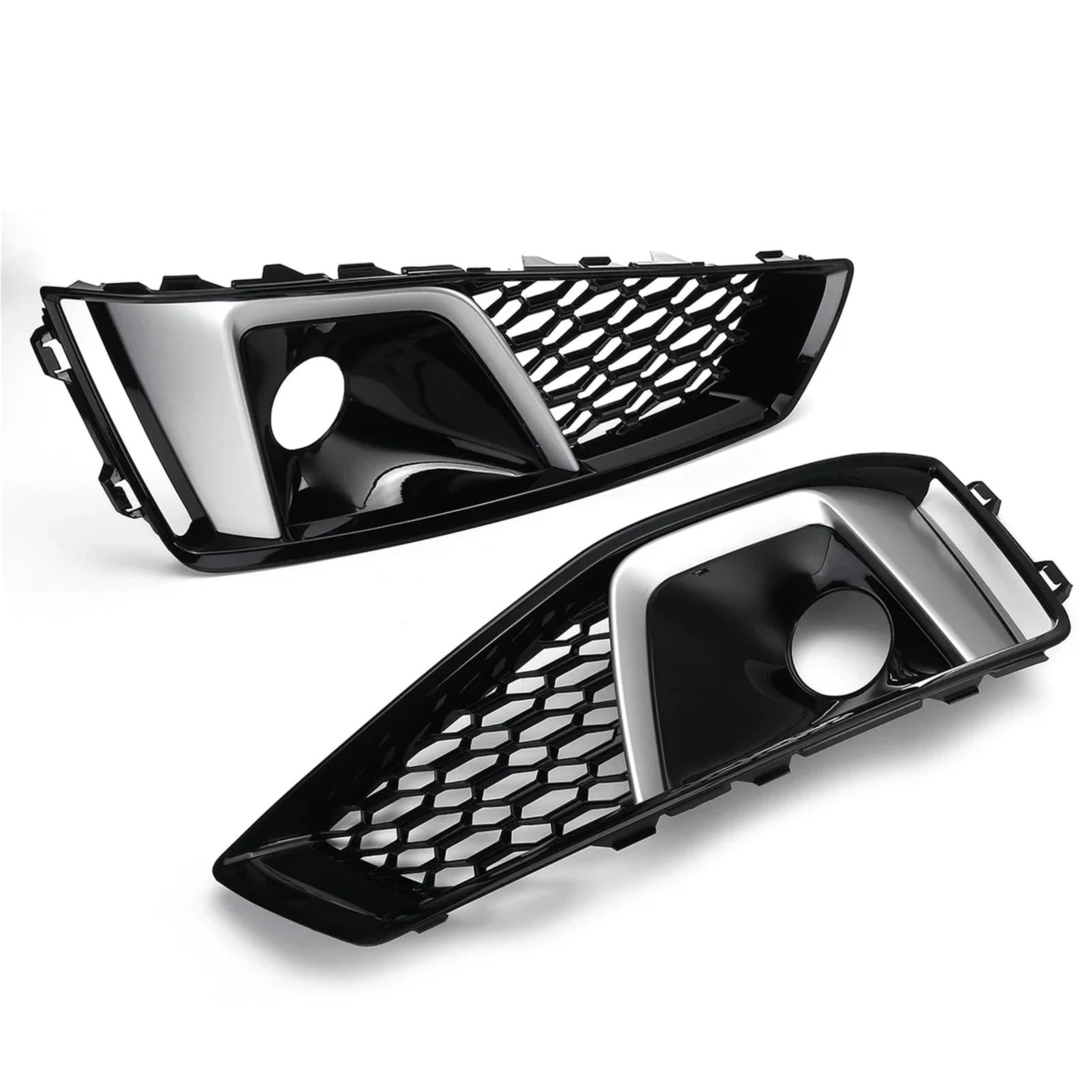 Pasuje do Audi A4 B9 S-LINE S4 2019 2020 Przedni zderzak samochodu Osłona przeciwmgielna 1 para Siatka lampy przeciwmgielnej 8WD807681J grill chłodnicy(Chrome Silver)