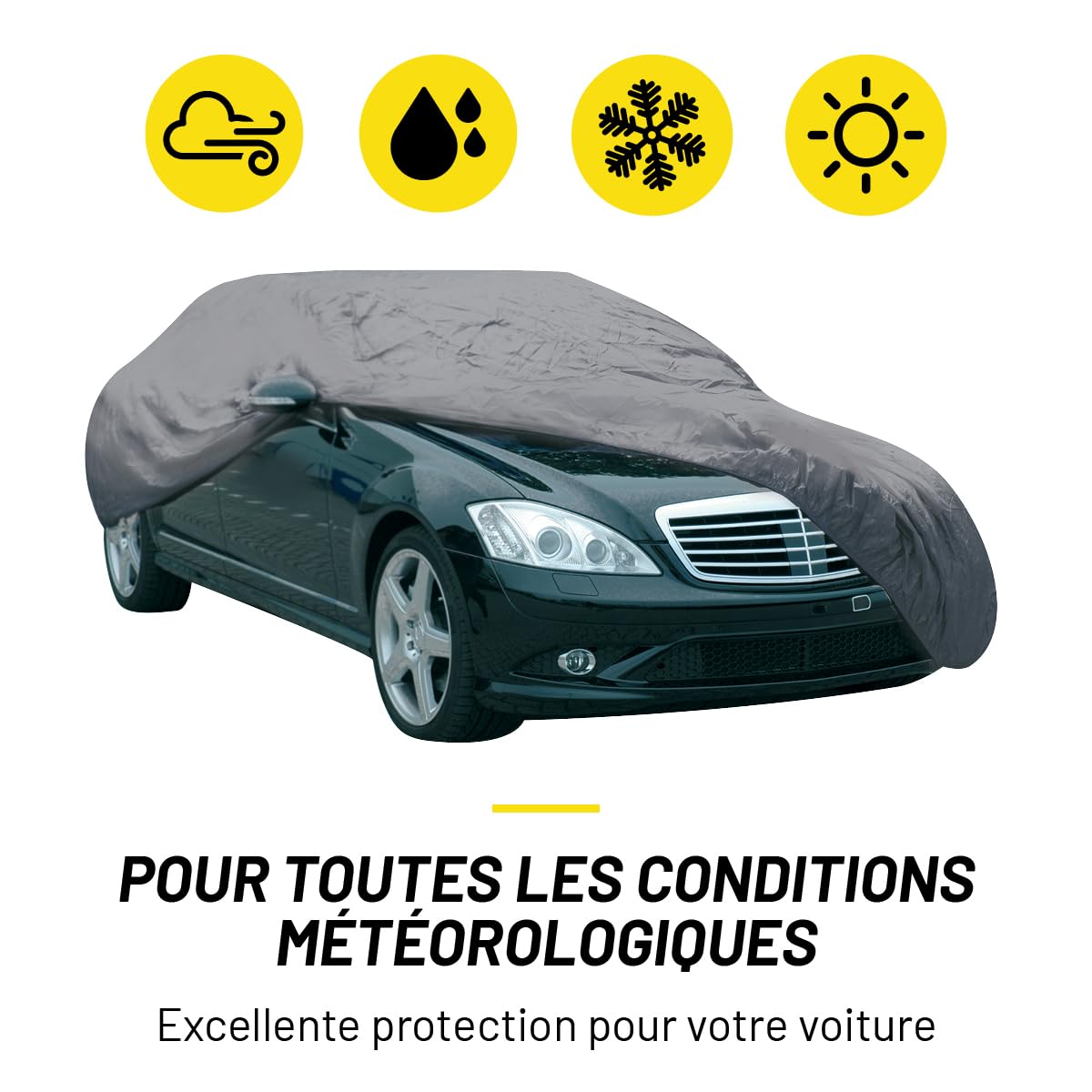 Dunlop Bache Voiture XL - Housse Voiture Universale 534 x 178 x 120 cm - Couverture Imperméable avec Cordon Élastique et Anneaux - pour l'Intérieur et l'Extérieur - Gris