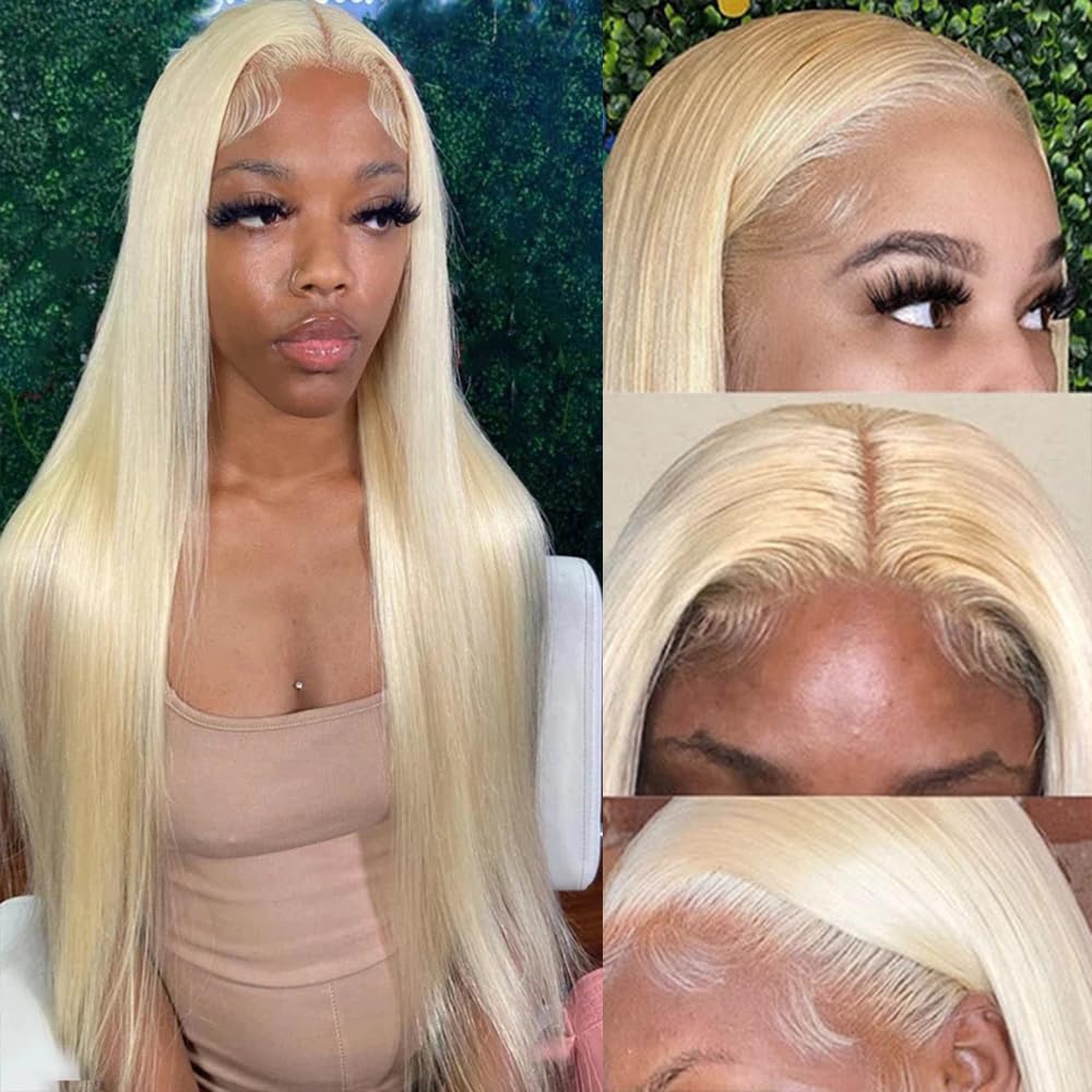 Maycaur 30 Inch #613 Blonde Hair Lace Front Wigs for Women Light Yaki Glueless HD Lace Wigs Natural Hairline Pre-Plucked Long Straight Synthetic Wigs