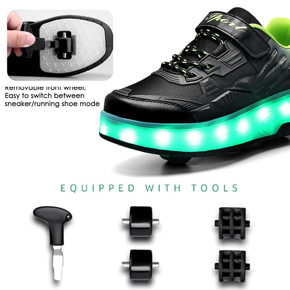 FANSU Zapatillas con 2 Ruedas Niña, Zapatos con Ruedas Luces LED Coloridos Parpadeante 2 en 1, Niño Zapatillas Patines Carga con USB Calzado de Skateboarding 28-41 EU