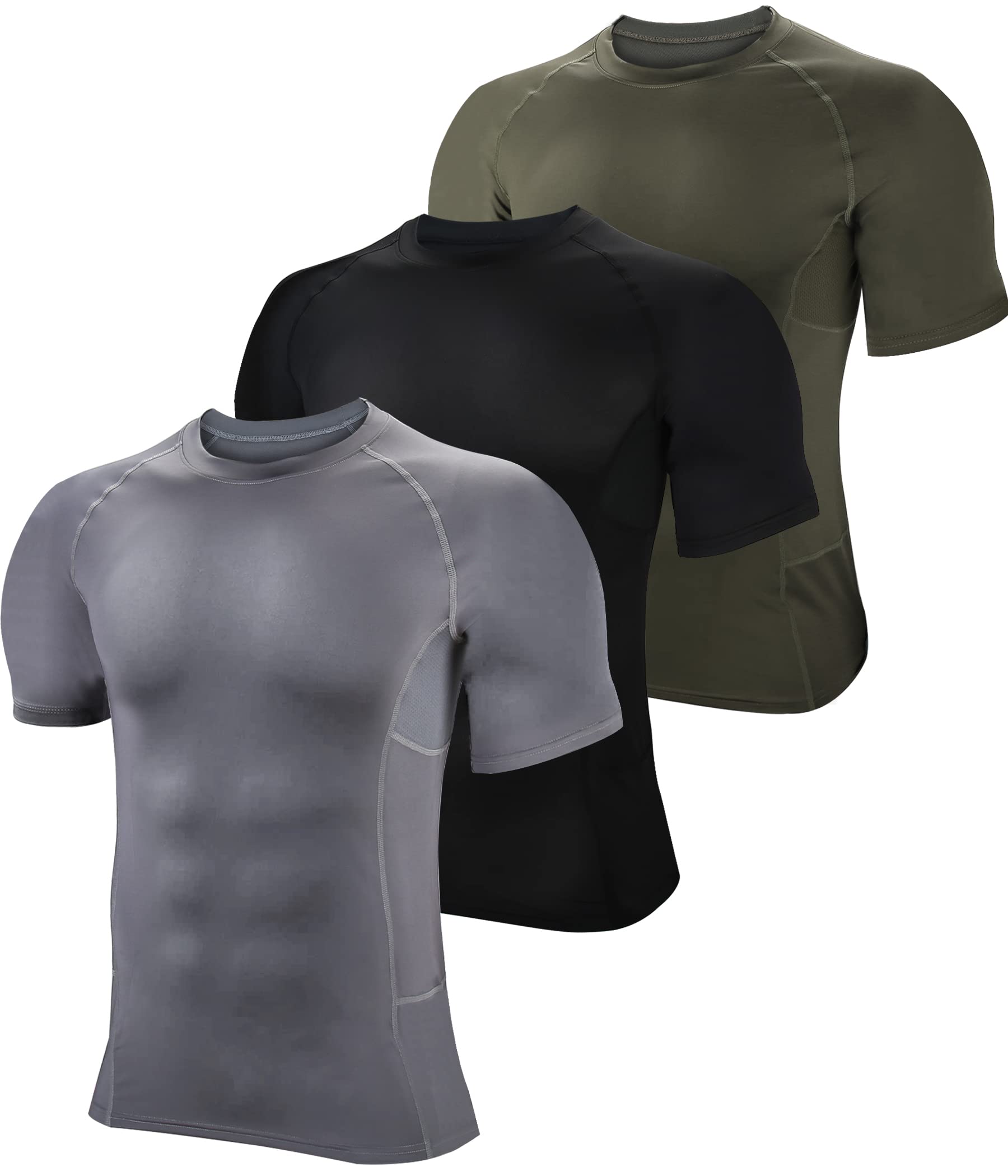 BOOMCOOL Mens Compression Shirts Short Sleeve,Sports Base Layer T-Shirts Tops, Athletic Workout Shirt 3 Pack
