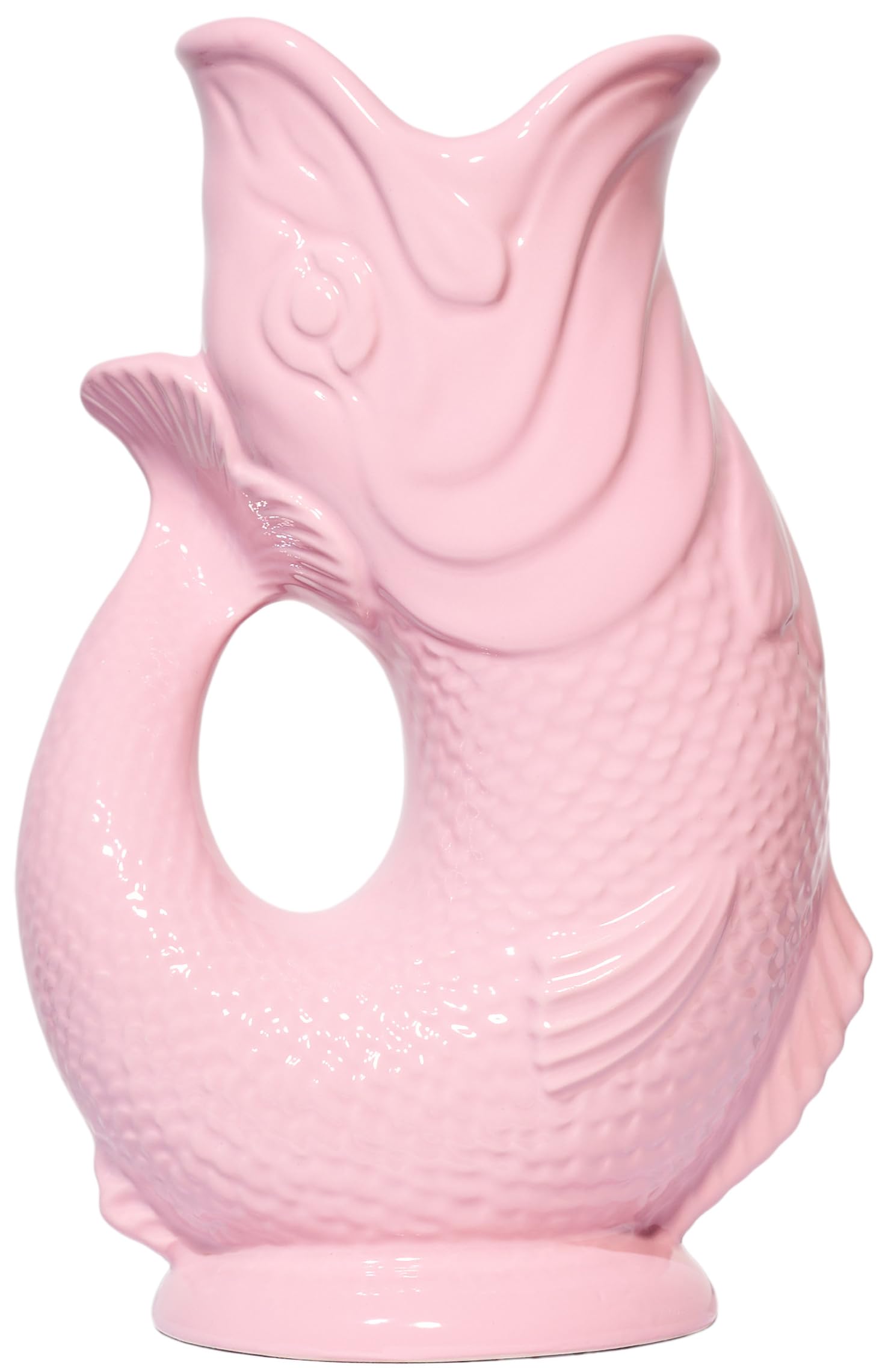 The Original Gluggle Jug - Baby Pink Glug Jug in L, 22cm 0.6L - Gug Glug Fish Shaped Jug - Decorative Glugging Water, Cocktail, Wine & Gin Pitcher, Decanter or Vase - Hand Made in Britain