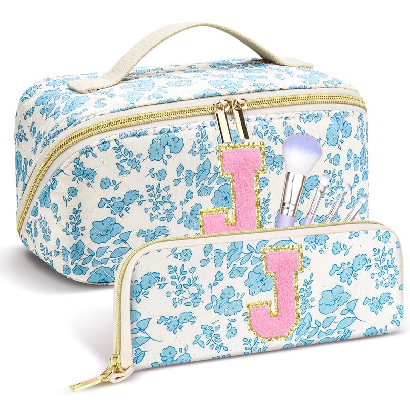 DTBG Bolsa de maquiagem com inicial, Branco, J