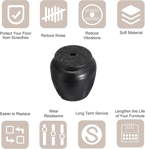Miniatura 3 de uxcell Protectores de suelo para patas de silla, 16 piezas de PVC y fieltro de 0.67 pulgadas para patas de silla para suelos de madera dura (negro)