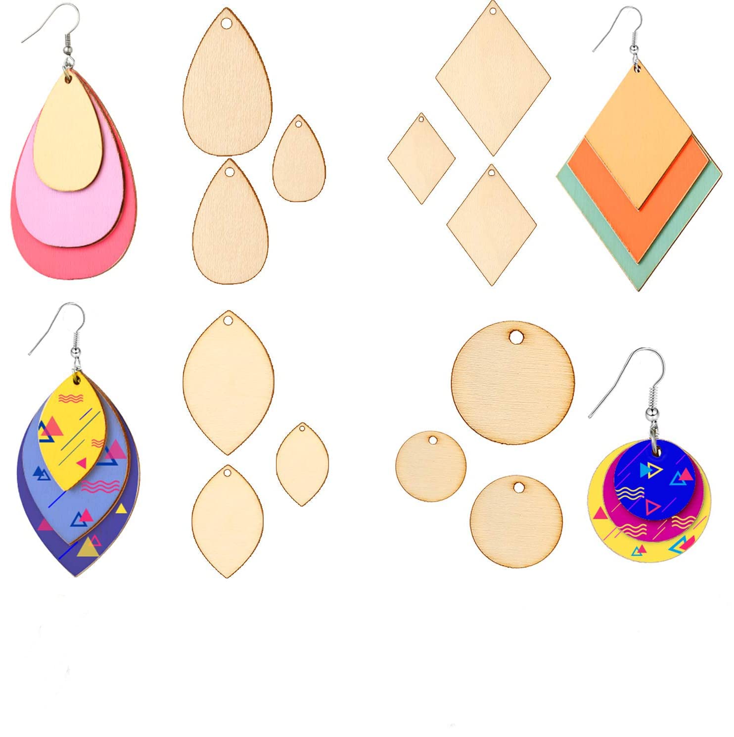 Cliths Pack of 120 Pcs Unfinished Wooden Earrings Blank Wooden Teardrop Earrings Wood Pendants Earrings Jewelry DIY Craft Making (No Metal Hooks or Rings Included)