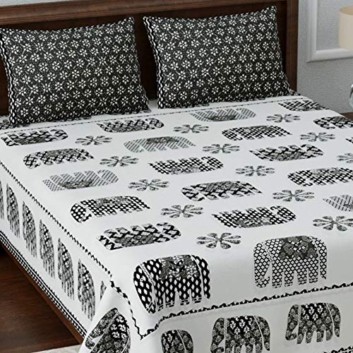 Image of LIVING ROOTS Jaipuri Hand Block Print King Cotton Bedsheet 86 * 104 inches (7 * 8.5 feet) with 2 Pillow Cover | 210 TC | Rich Fast Colour with No Colour Bleeding | (037-B)