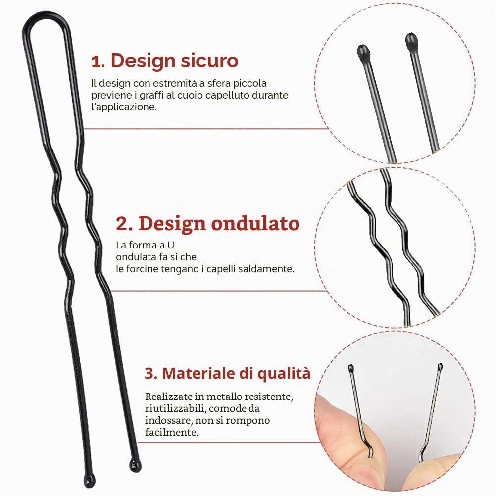 200 Pezzi Forcine per Capelli a Forma di U, 5cm e 6cm Forcine per Capelli Mollette per Capelli Invisibile con Scatola Portaoggetti per Acconciature da Donna per Ragazze (Nero, Marrone)