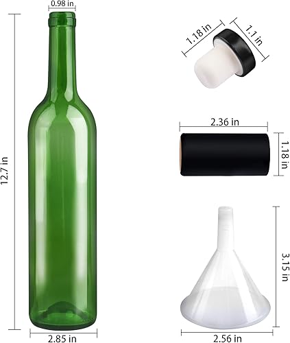 Miniatura 2 de Paquete de 8 botellas de vino de vidrio de 25.4 fl oz, botellas de vidrio verde de 25 onzas con tapas de corcho y cápsulas retráctiles de PVC,