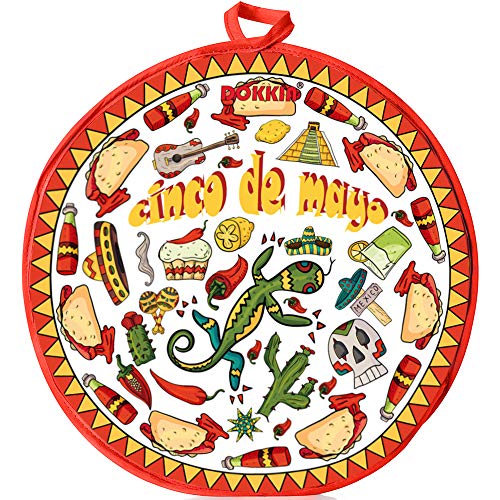 DOKKIA Tortilla Warmer Taco 12 Inch Insulated Cloth Pouch - Microwavable Use Fabric Bag Servers Holder to Keep Flour Burrito Warm (12 Inch, Sunburst Chilli Skull Fajita Roti Burrito)