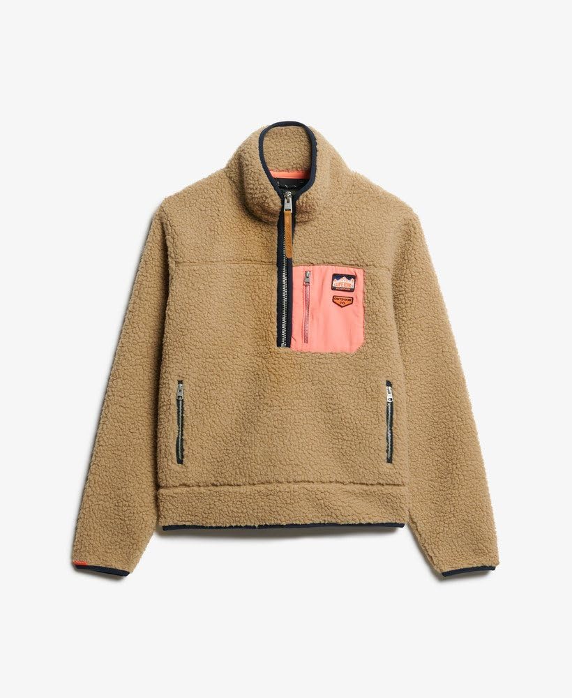 Superdry Damen Vintage Retro Fleecepullover mit halblangem Reißverschluss