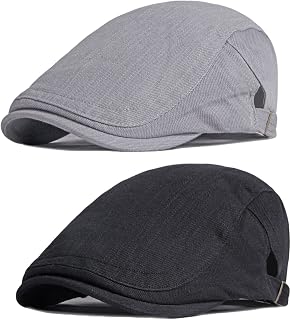 2 Pack Men's Adjustable Newsboy Hat Flat Cap Cotton Ivy Gatsby Cabbie Driving Hat Beret