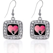 Inspired Silver - Silver Square Charm French Hook Drop Earrings with Cubic Zirconia Jewelry