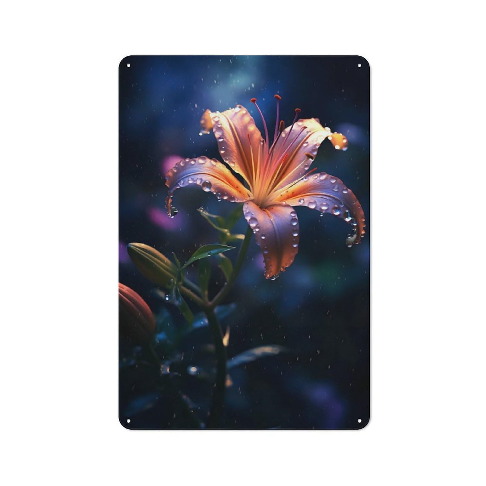 Junmoney Rainy Lily Flower Retro Metal Wall Sign 30X20cm With For Workshop Wall, For Vintage Wall Decor Fans, For Garage And Workshop Walls
