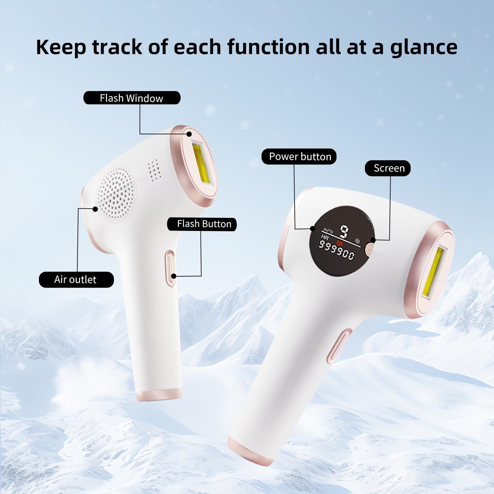 TZWM Dispositivo de depilación ultrasilencioso 24J Turbo IPL - Adaptador de 48 W estabilizado sin dolor, enfriamiento por hielo sin dolor, flash rápido de 0,5 s para cabello grueso, tecnología de