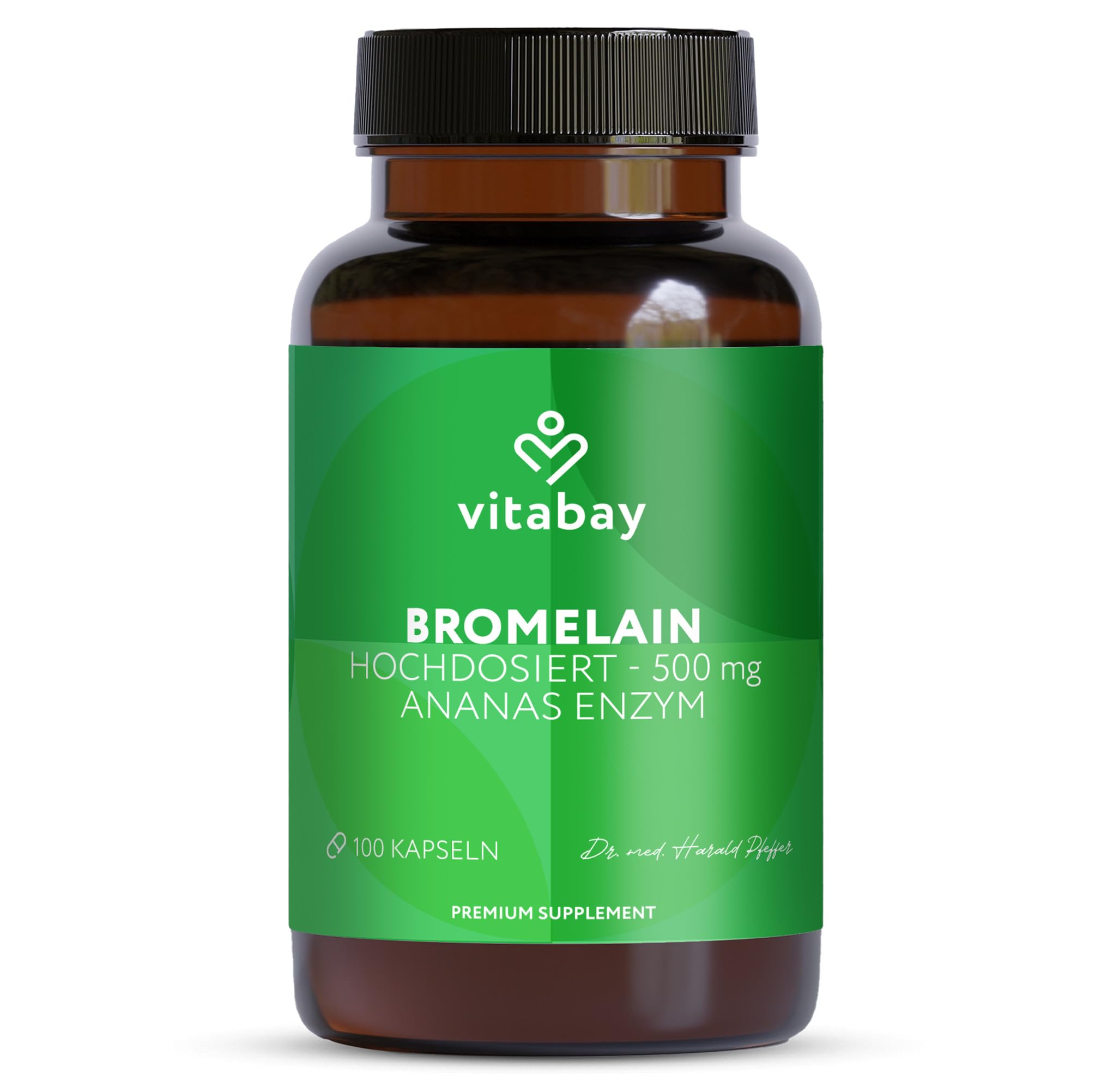 Vitabay Bromelain hochdosiert 500mg - 100 Vegane Kapseln - Bromelain Kapseln aus Ananas Extrakt - Magensaftresistent - Bromelain Ananas Enzym - Laborgeprüft & aus hochwertigen Rohstoffen