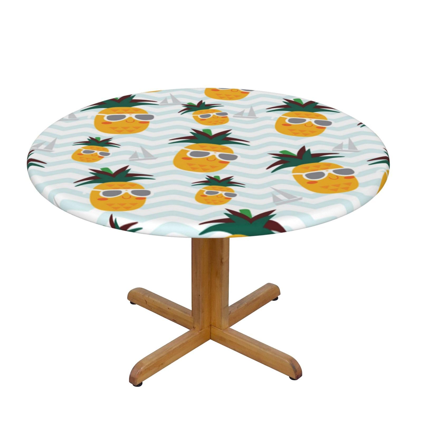 ESNAIUVCD Cute pineapple print Waterproof Round Tablecloth,Outdoor Table Cloth with Elastic Edged, Elastic Tablecloth Wipeable, Garden Table Cloth Suitable for sizes 90cm-140cm