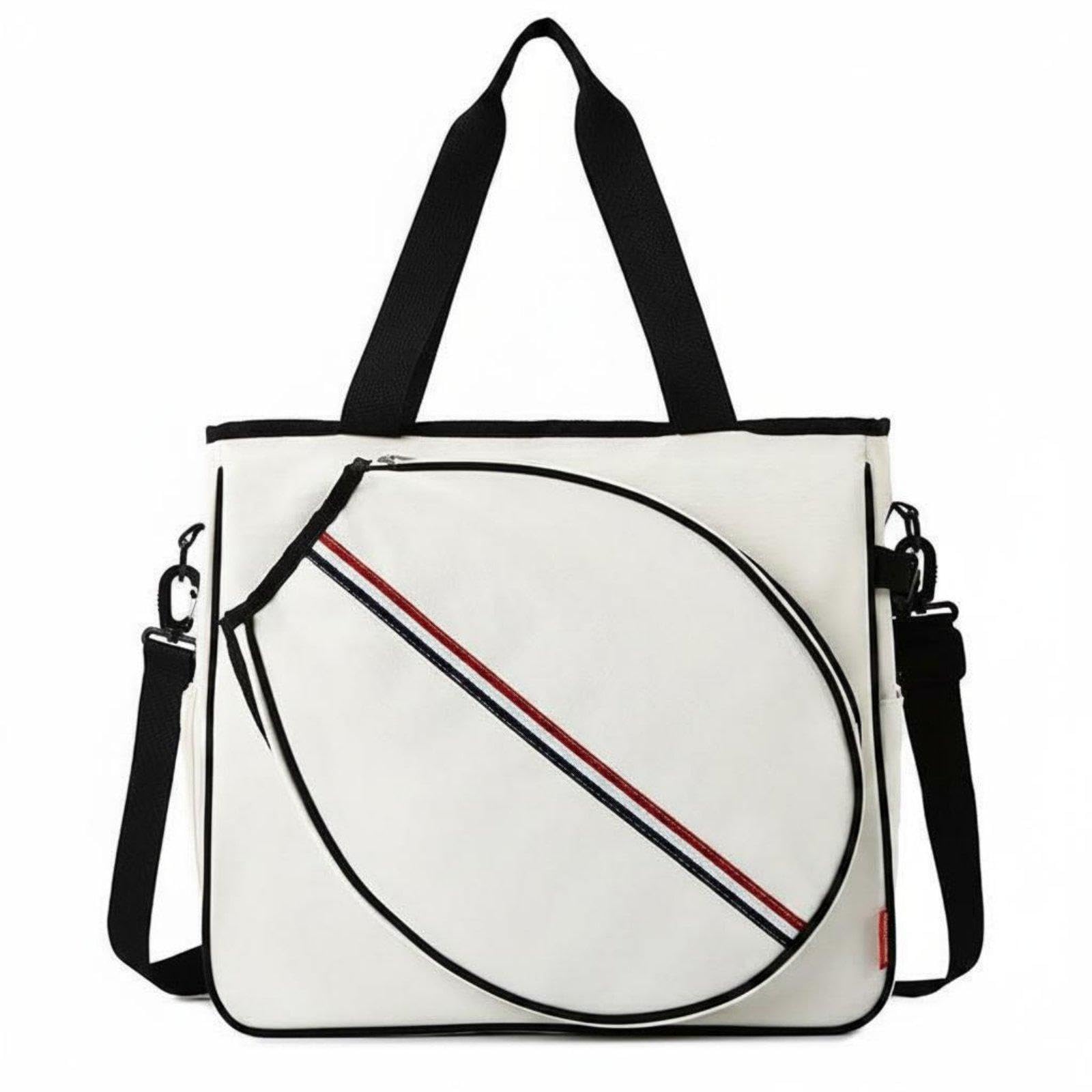 Badminton Racket Tote Bag Versatile Tennis Racket Shoulder Bag Convertible Strap Large Capacity Sports Tote for Outdoor, Gym White Black-image-35