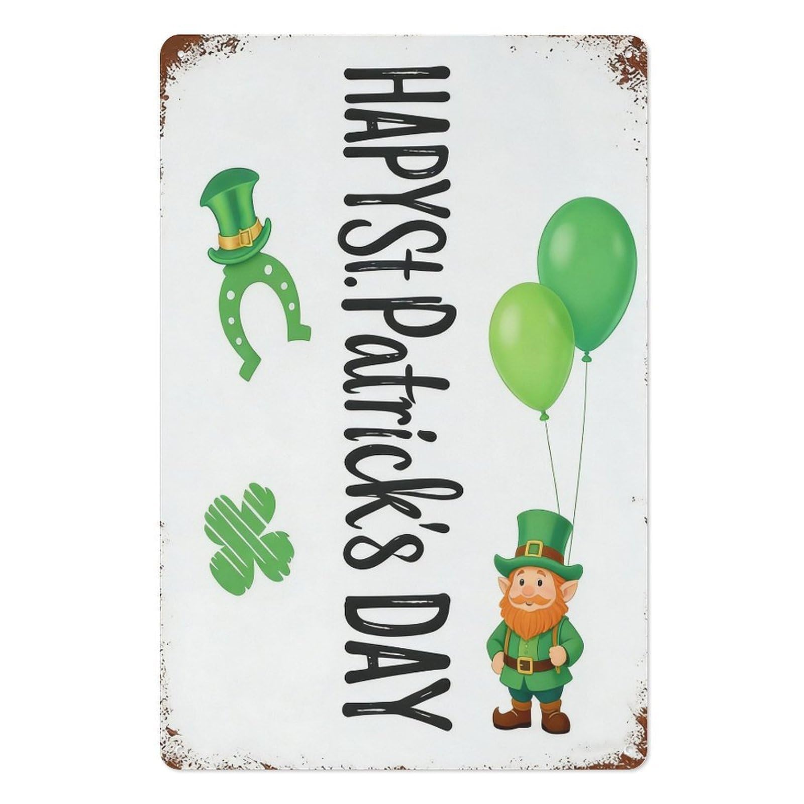 peiyeety St Patrick’s Day Metal Tin Sign 8x12 Inch, Leprechaun Balloons Green Hat Clover Pub Bar Wall Decor Plaque, Irish Holiday Wall Art