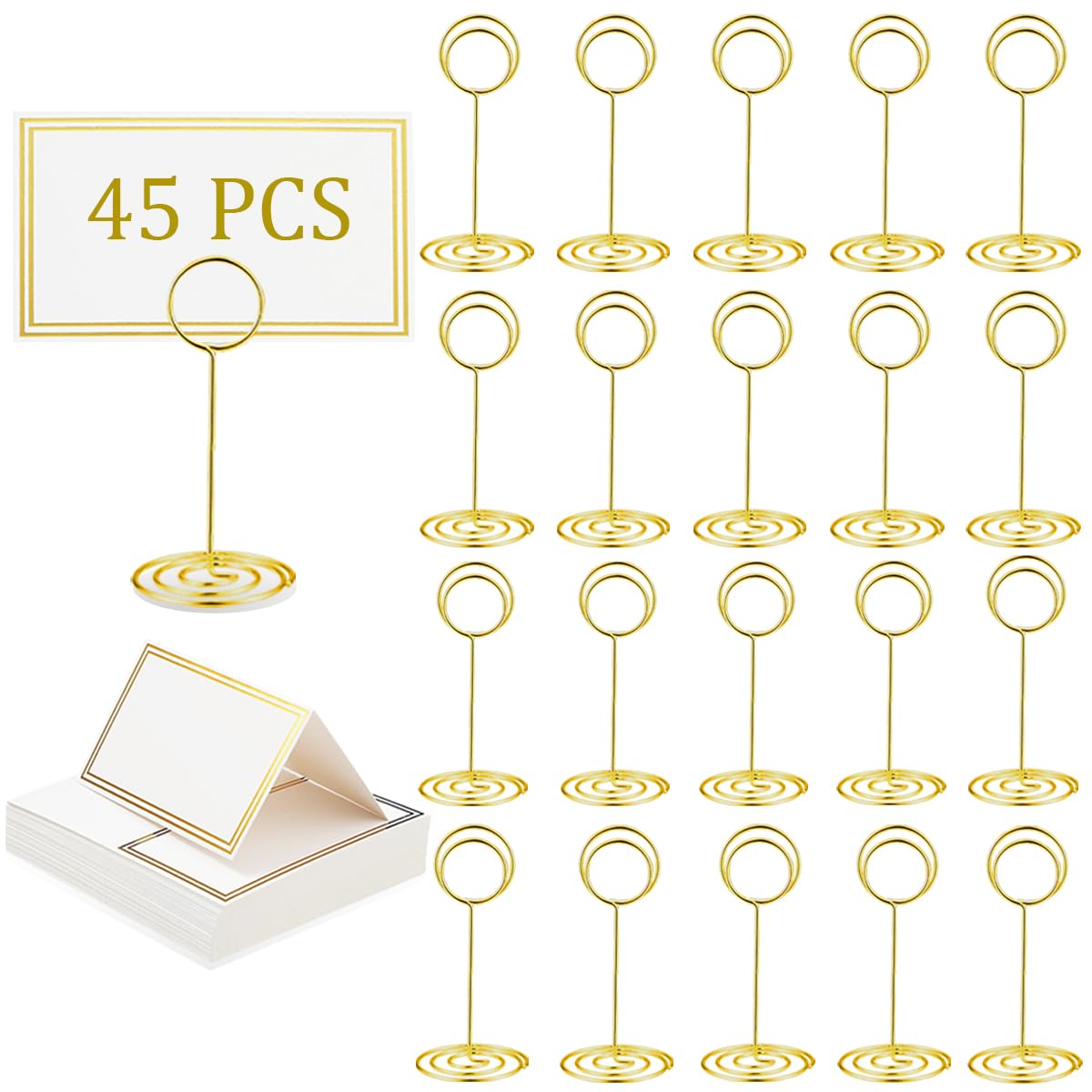 XingyLi 45pcs Table Number Holders Set, 3.35 inch Gold Wedding Place Card Holder with Place Cards, Table Number Stands