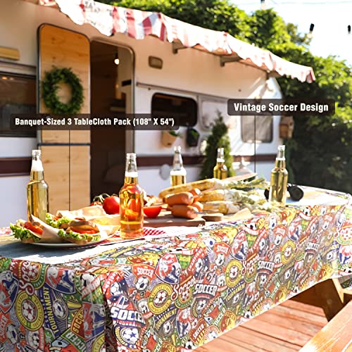Carlsbad Linen Company 3 Pack Soccer Football Tablecloth Sports Birthday Team Baby Shower Party Table Cover Supplies Decoration Plastic Disposable 108X54 Inches #TOP3