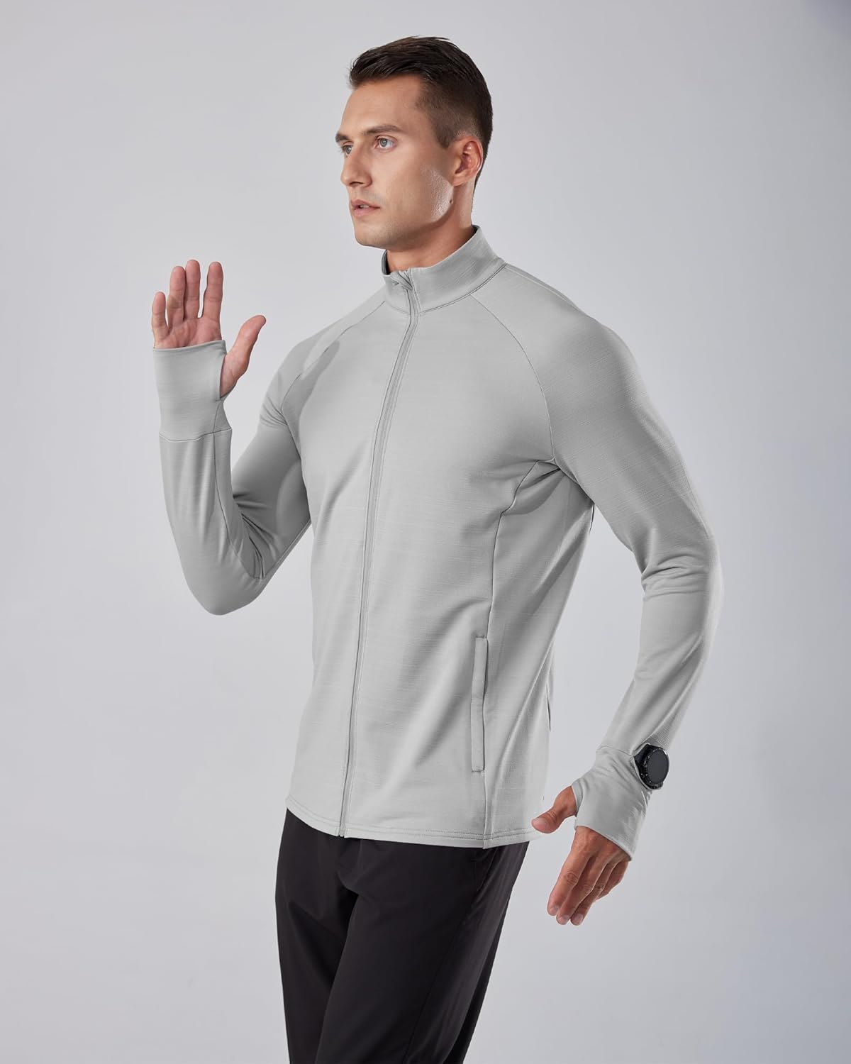 Locachy Men's Lightweight Quick Dry Athletic Jacket Full Zip Stand Collar Running Workout Performance Shirt - Image 3