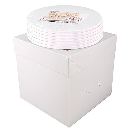 Cake Boxes 10 Inches and Round White Cake Drum Full Wrap 10 Inches 12mm Thick (6 pack) Set