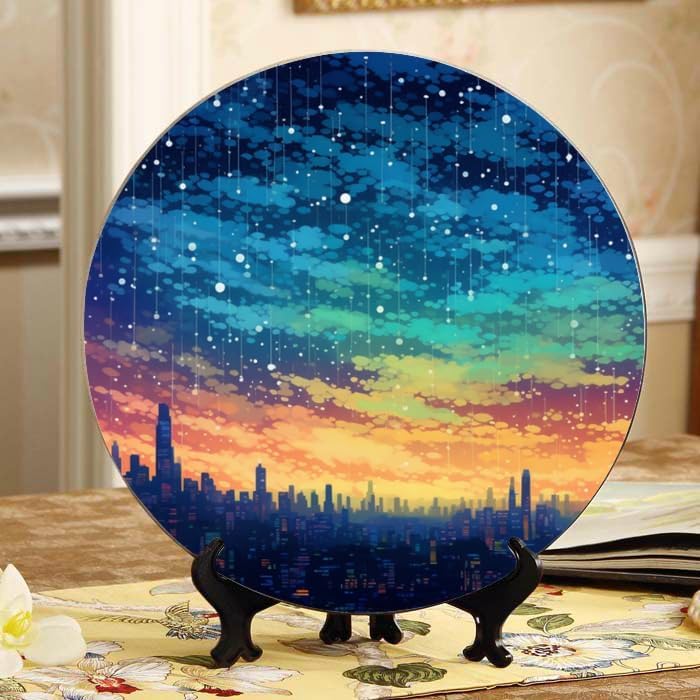 Starry Sky 10-inch Ceramic Plate for Wall Display or Tabletop, with Stand & Hook DP-623173802