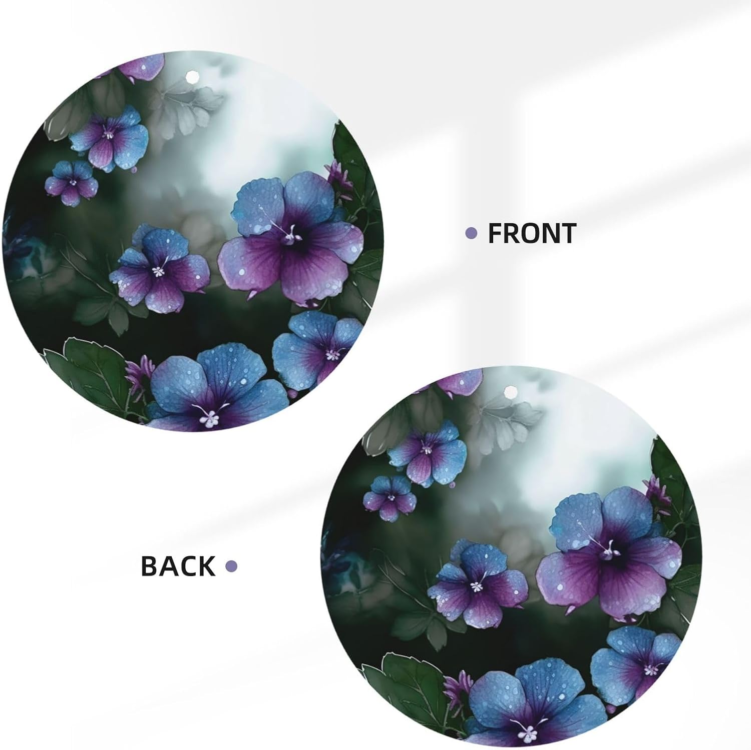 Car Air Fresheners Cards Set of 4 Pieces,Blue Purple Flowers and Green Leaves Mirror Pendant Hanging Scented Cards for Wardrobe Bathroom Long-Lasting Auto Aromatherapy Tablets Gifts Car Rearview image 3