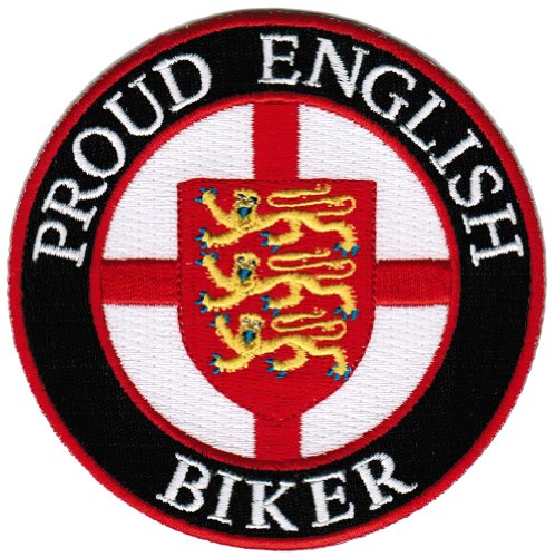Image of Proud English Biker Embroidered Patch England Flag Iron-On British Coat of Arms