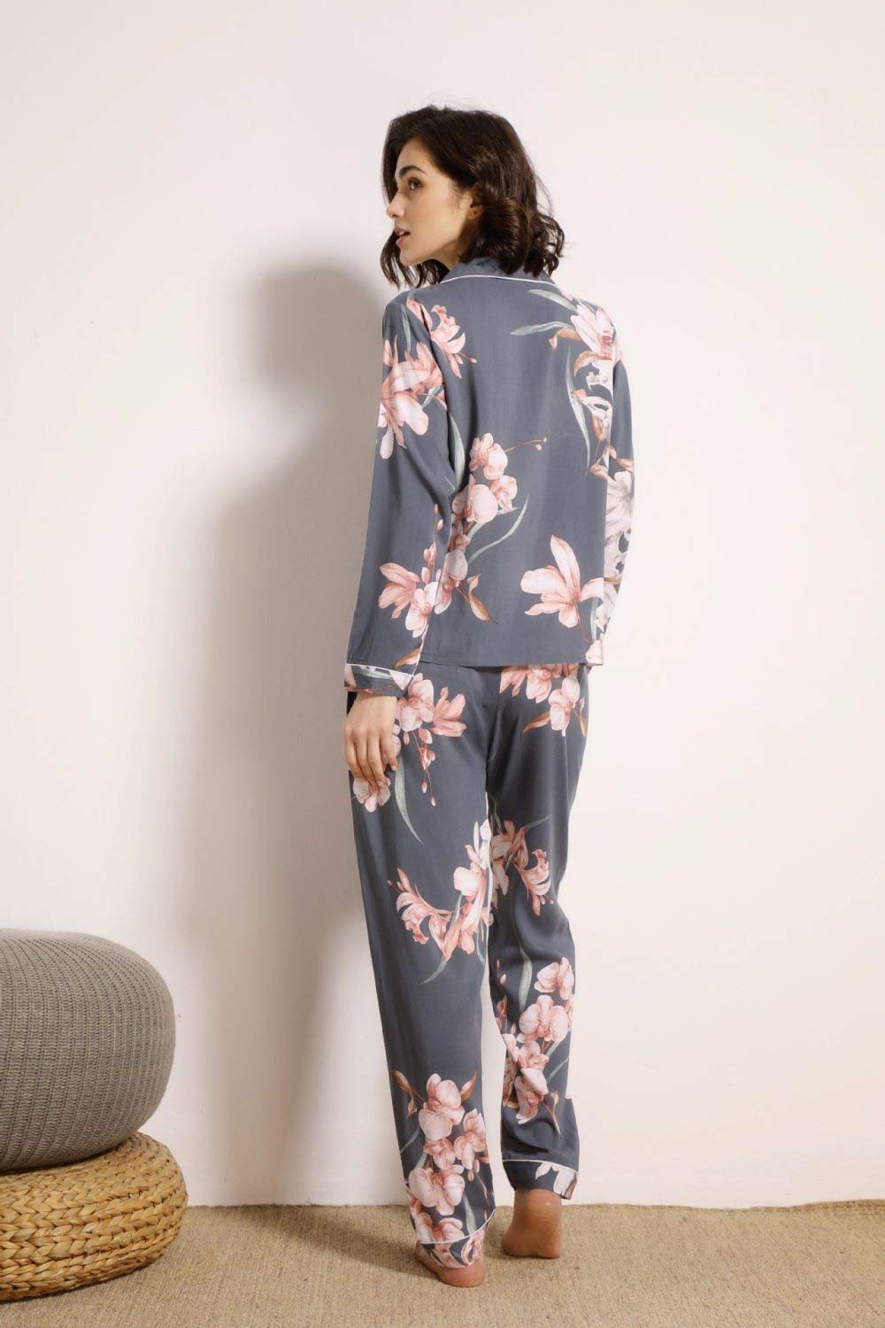 Conjunto De Pijamas De Mujer,Suave & Acogedor Pijama De Algodón Viscosa Elegante Estampado De Flores Fino Manga Larga Con Botones Conjuntos De Pijamas Ropa De Dormir De Verano Ropa De Dormir Ropa De