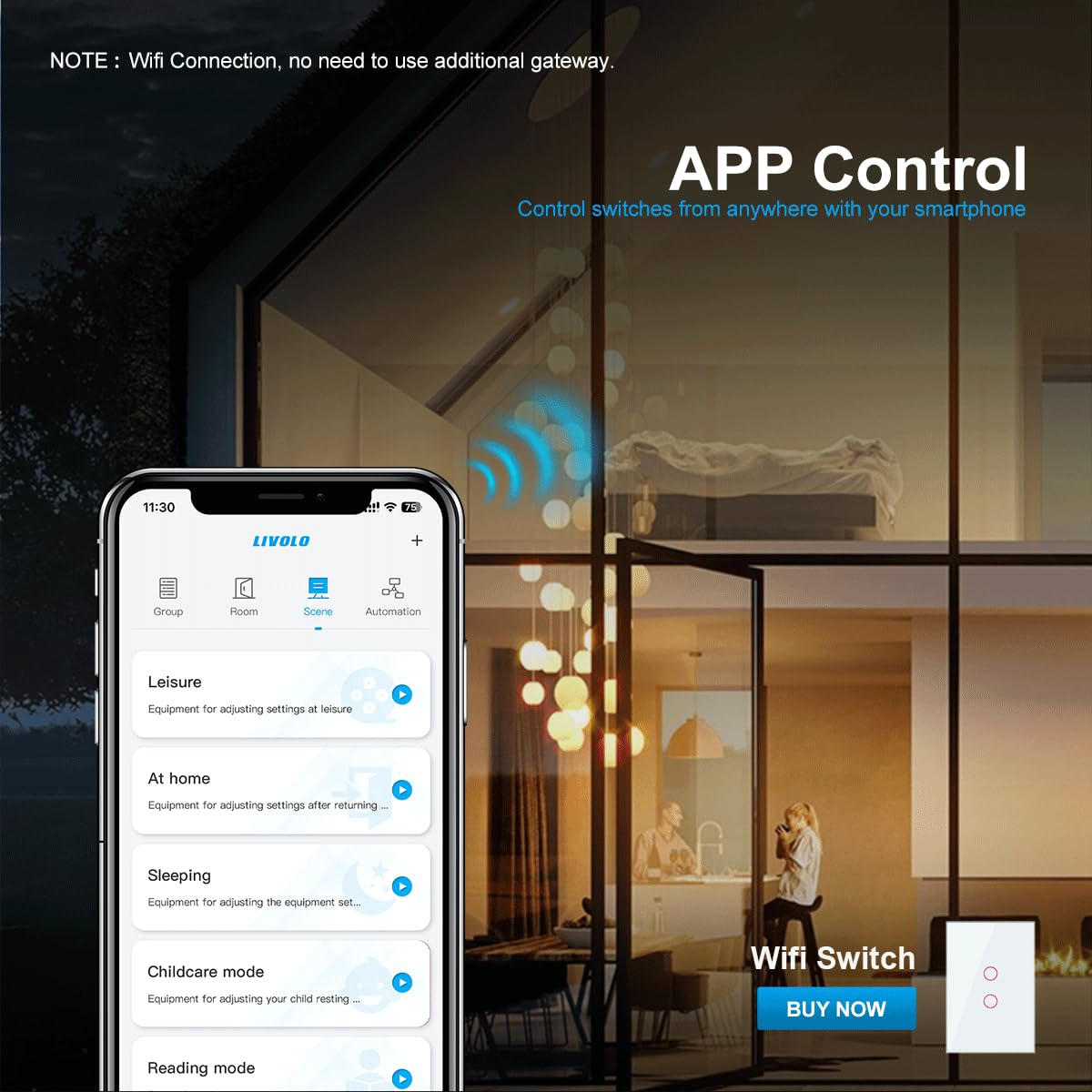 LIVOLO WiFi Touch Wall Switch for Smart Home, Compatible with Alexa & Google Home, Neutral Wire Required, 2 Gang, Tempered Glass Panel, White (120V)