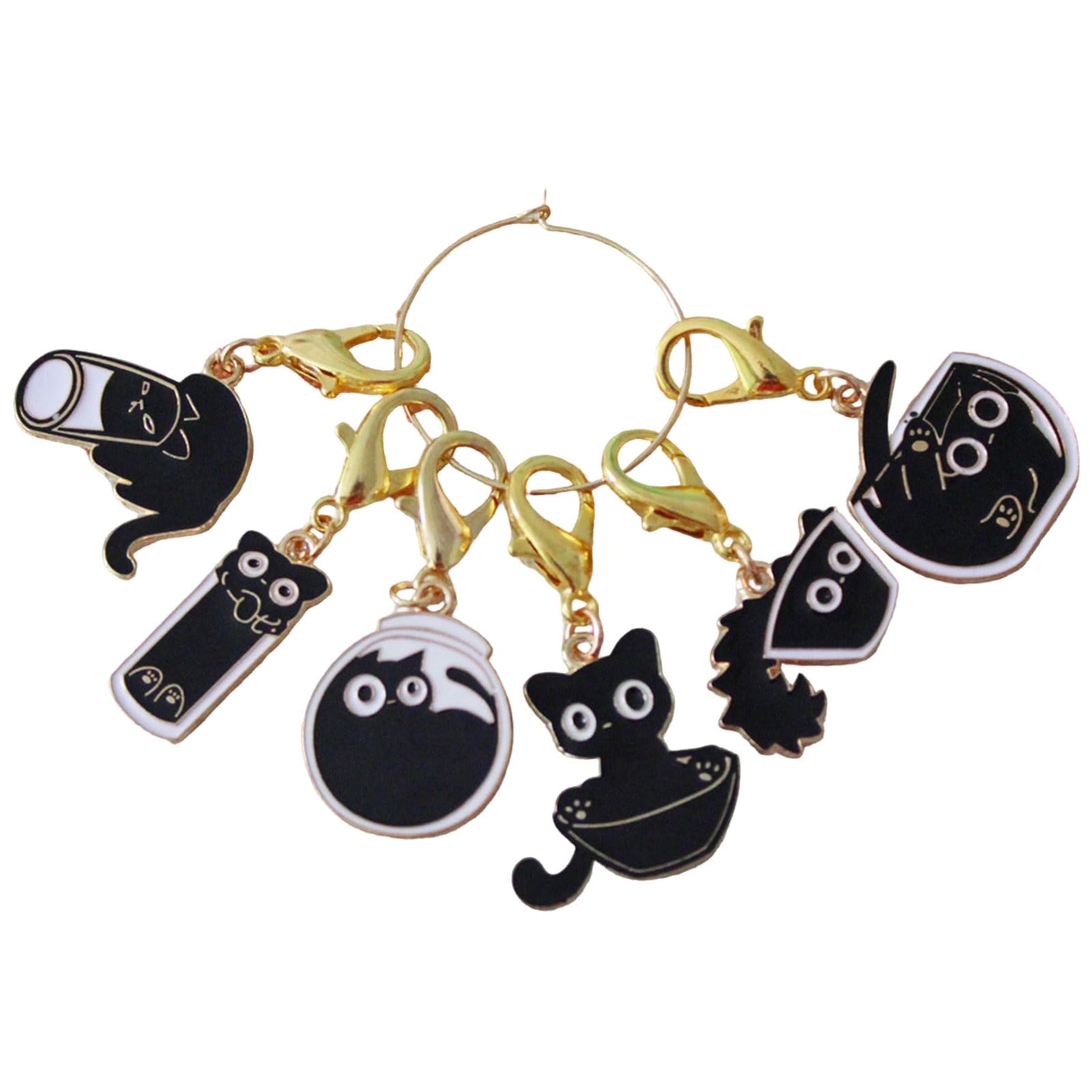 Tsophreniq 6Pcs Cartoon Kitten Knitting Markers Metal Locking Stitching Markers Charm with Lobster Clasp for Weaving Crocheting Portable