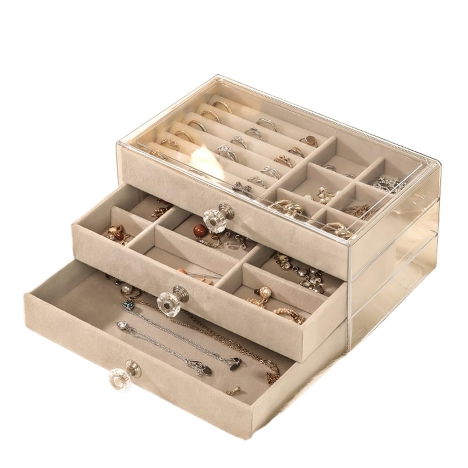 YUSUZH 1 Piece Of High-capacity Three-layer Flannel Jewelry Box Drawer Storage Earrings Necklace Ring for Rings, Earrings