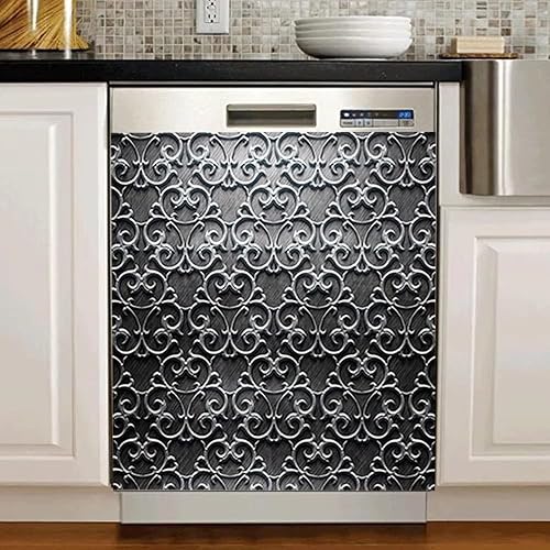 Miniatura 4 de Decoración magnética para lavavajillas con grabado folclórico para cocina, cubierta de lavavajillas de flores blancas y negras, imán para nevera,