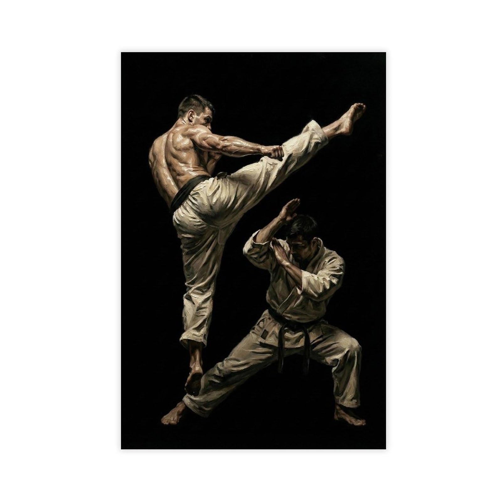 ASGRCN Poster su tela con azione dinamica dei combattenti di karate, per | , diverse dimensioni, stili multipli di cornice, arte della parete, dipinti decorativi, decorazione della stanza del