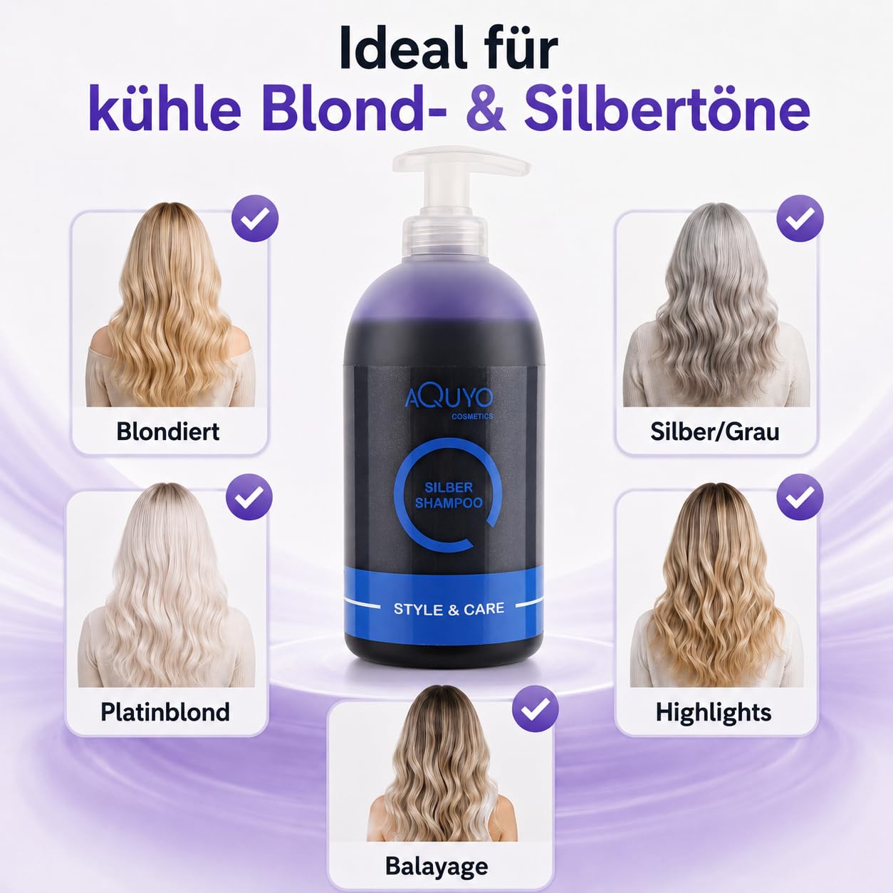 Style & Care Silber Shampoo, Anti Gelbstich Shampoo für graues, hell gefärbtes oder blondes Haar (3x 500ml) | Silbershampoo spendet Feuchtigkeit und steigert Farbbrillanz für blondiertes Haar