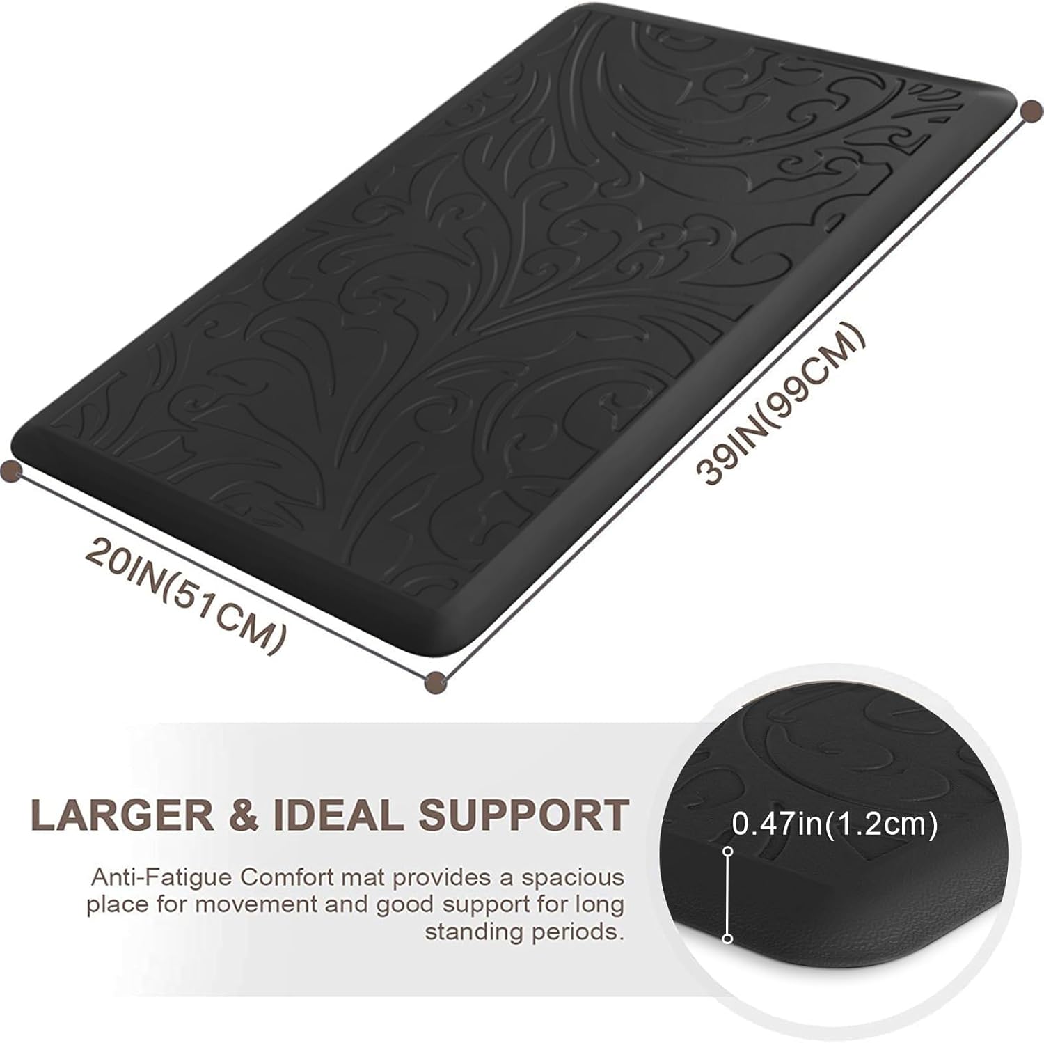 KMAT Kitchen Mat Cushioned Anti-Fatigue Floor Mat Waterproof Non-Slip Standing Mat Ergonomic Comfort Floor Mat Rug for Home,Office,Sink,Laundry,Desk 39"(L) x 20"(W),Black