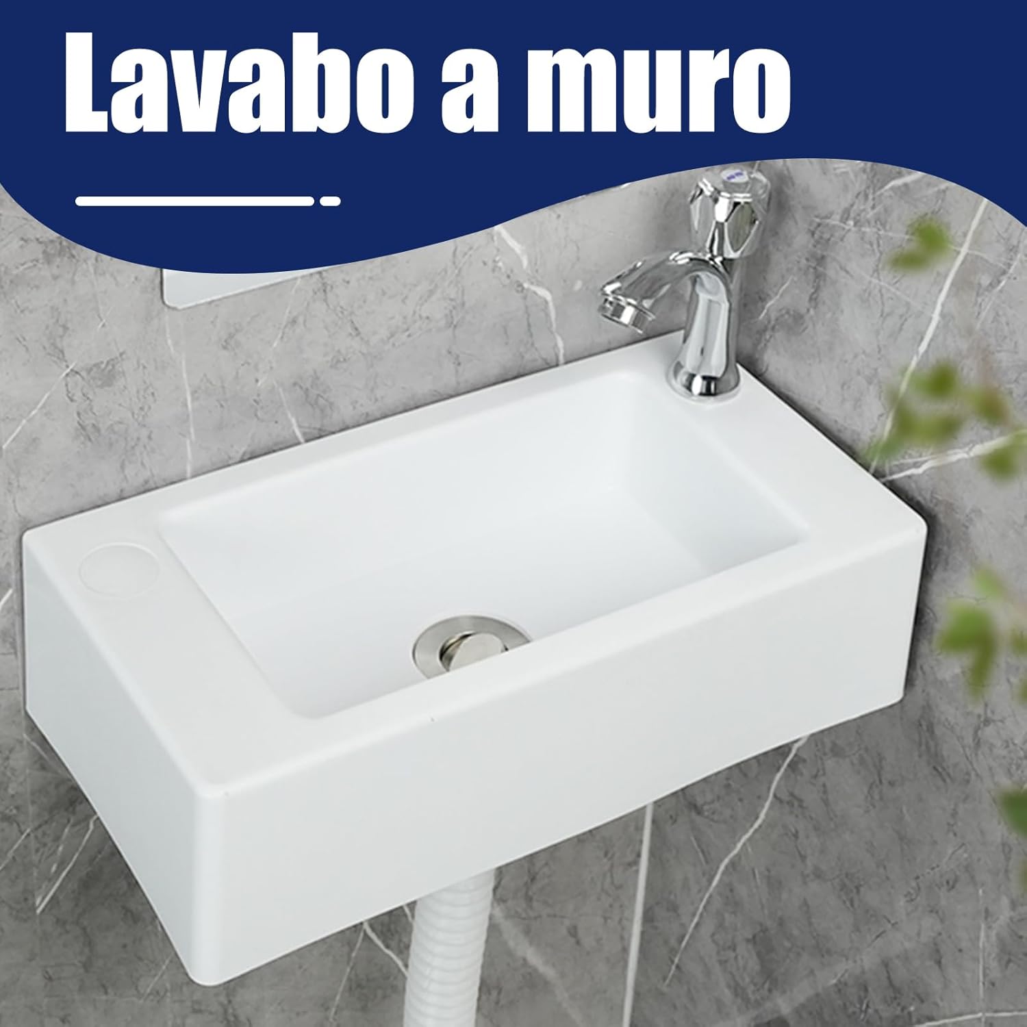 Rectangular White Plastic Sink for Washbasin Laundry Room Wall Basin Resin Drain Kit Included W40 x D20 x H11 cm Indoor and Outdoor