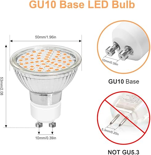 Miniatura 3 de Megereet Bombilla LED GU10 blanca cálida 2700K 2 clavijas 4.5W LED de repuesto para lámpara halógena 50W 40W MR16 (base GU10), para iluminación de