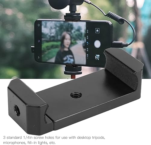 Miniatura 4 de Zyyini Abrazadera de teléfono móvil, abrazadera de metal universal para teléfono inteligente, con orificios de tornillo de 1/4 pulgadas, adaptador