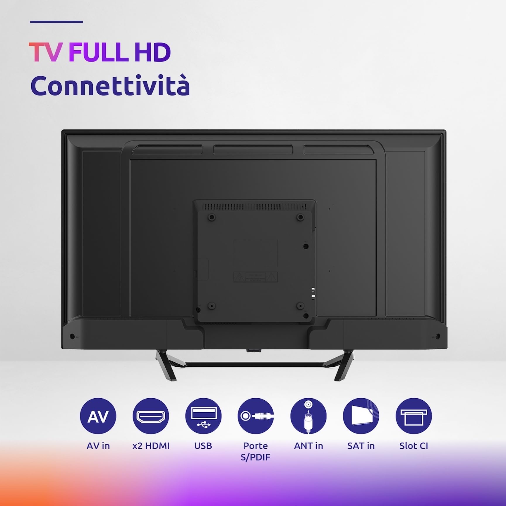 Strong SRT40FF2003C tv 40 pollici stand centrale hotel mode semplice da usare. Con Decoder digitale terrestre T2 incorporato. Possibile sistemazione su superfici ristrette o a muro, nero